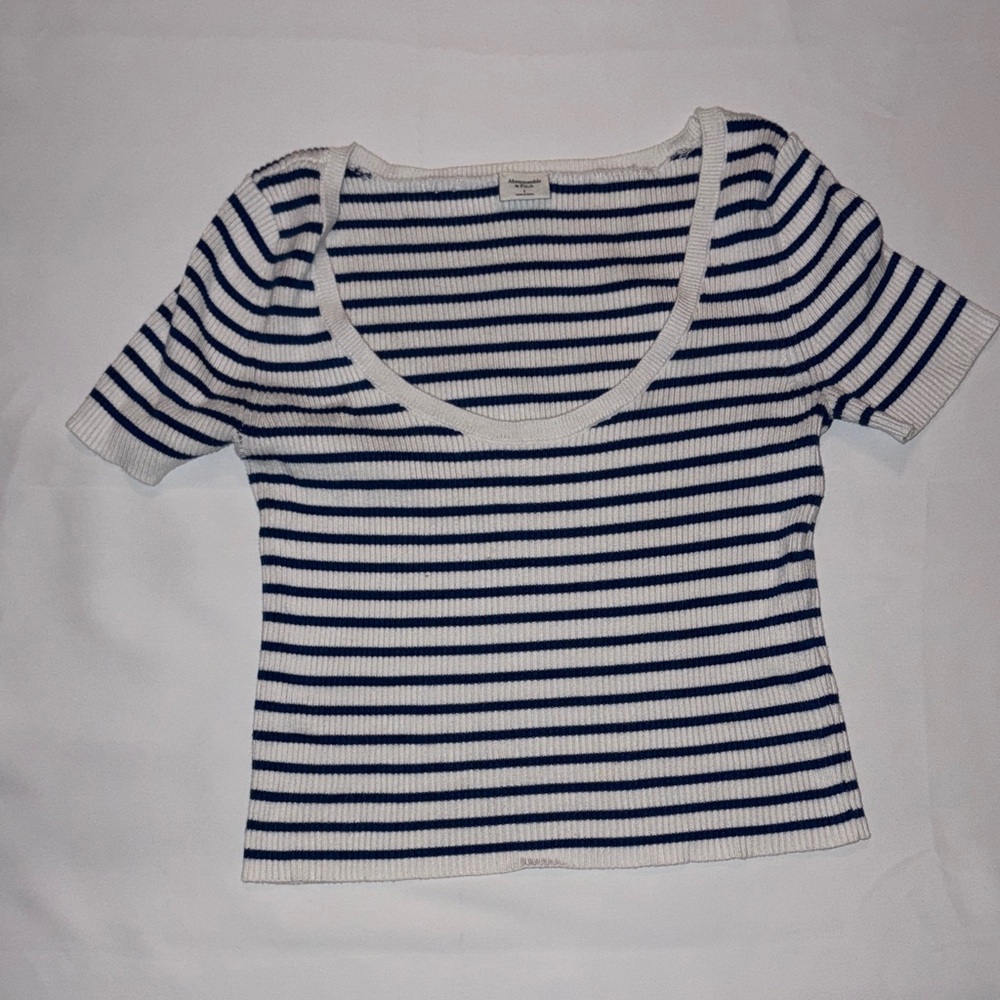 Abercrombie & Fitch Navy and White Striped Tee